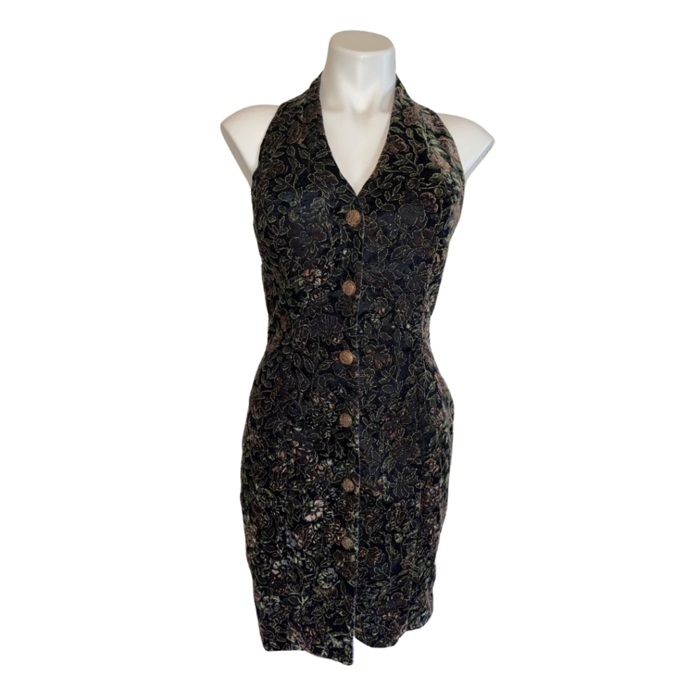 Vintage Rampage Black Floral Velvet Halter Sexy Holiday/FallDress Juniors Size 3